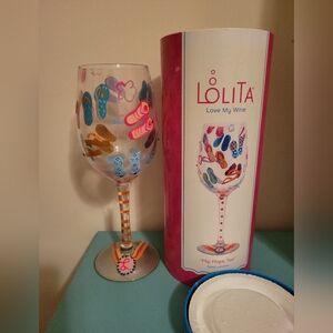 NIB Lolita Love My Wine "Flip Flops, Too" Wine Glass Hand Painted Beach Summer